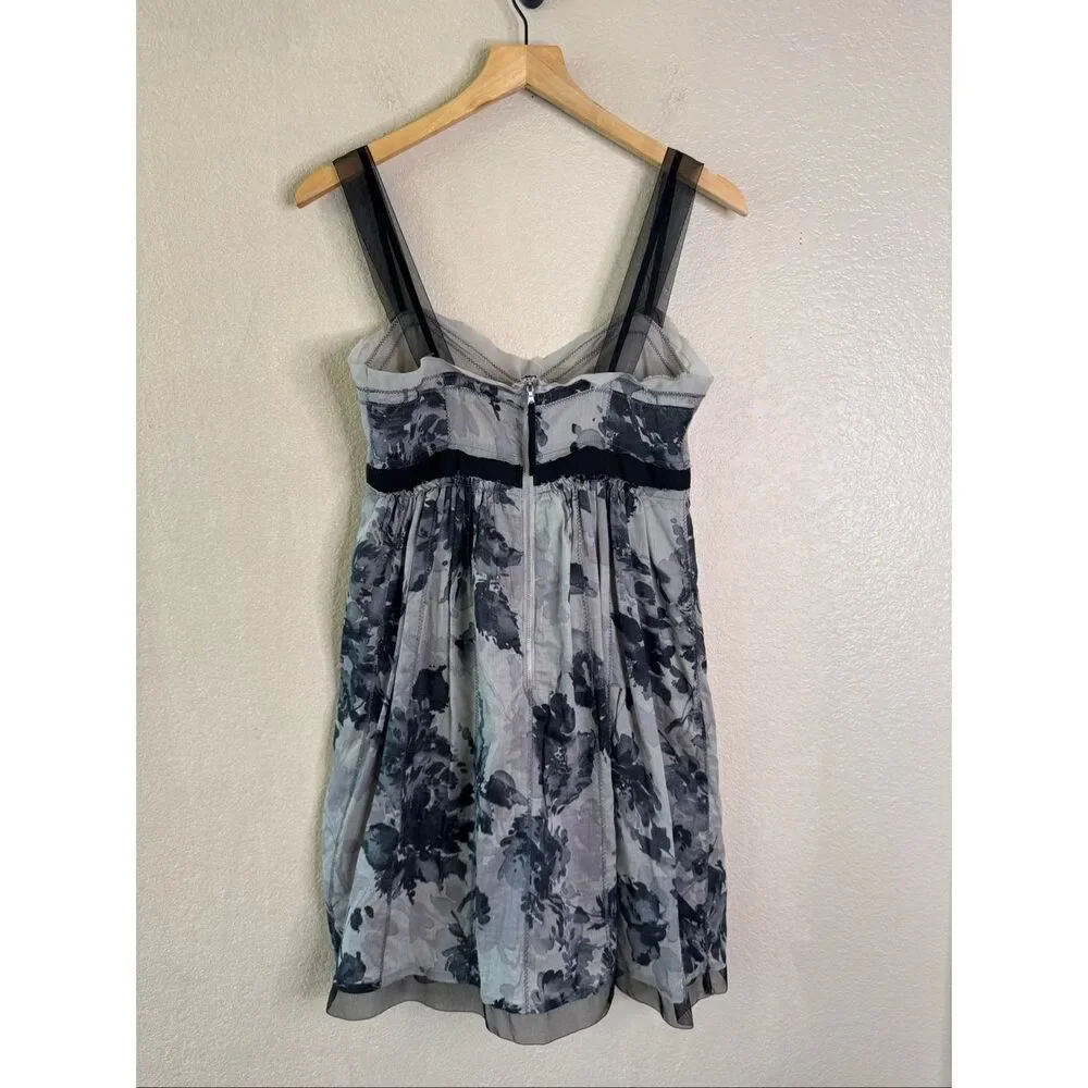 Ann Taylor LOFT Empire Waist Dress Gray Black Floral Sz 2 Whimsigoth Dark Fairy